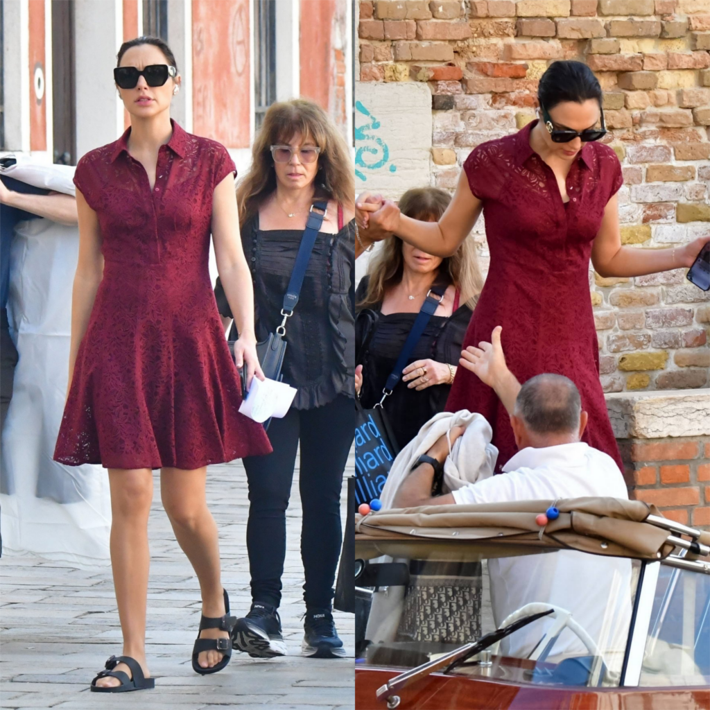 Gal Gadot Charms Venice in a Stylish Maroon Skater Dress